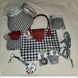 Vintage Lot Everything Houndstooth Tote, Crossbody, Visor, Headband And More